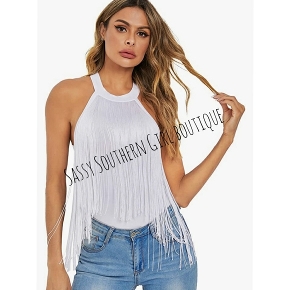 ⭐🆕 Boho western white fringe bodysuit - Picture 3 of 9